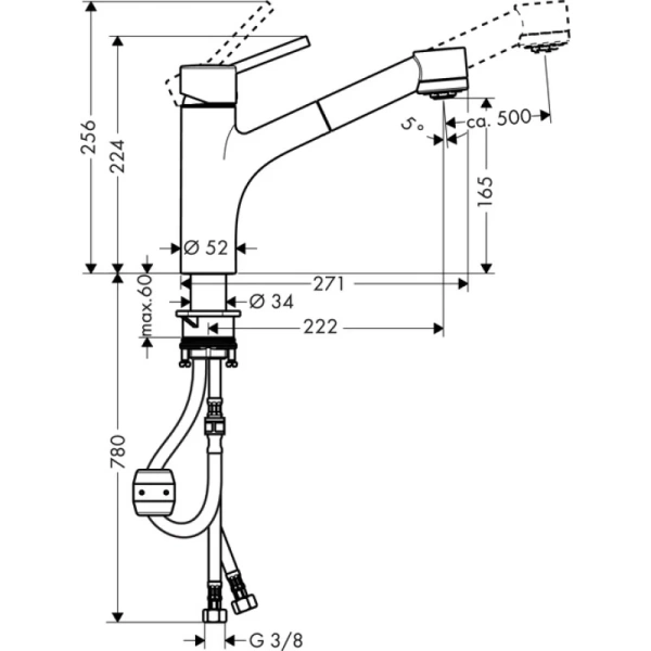 смеситель для кухни hansgrohe talis m52 32841000, хром