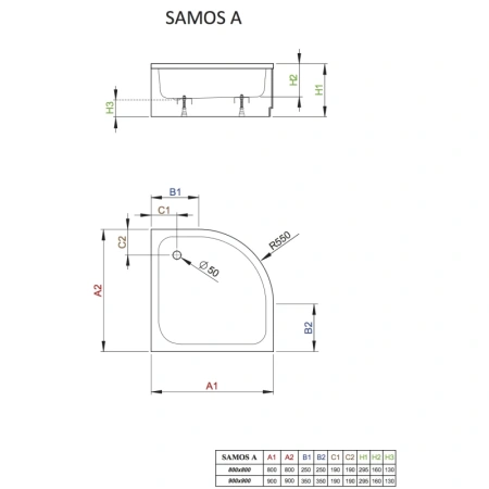 акриловый поддон 90x90 см radaway samos a 4s99300-03