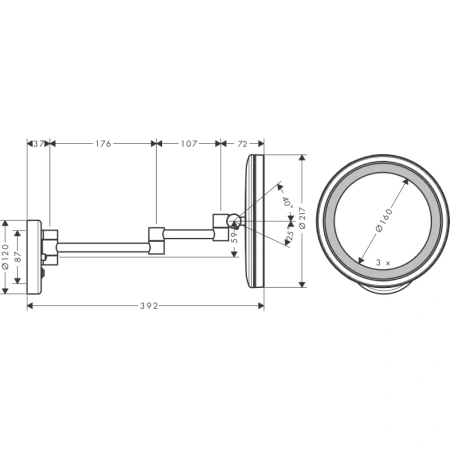 косметическое зеркало x 3 hansgrohe logis universal 73570000