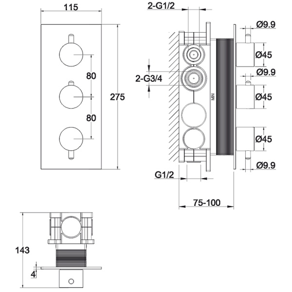 смеситель для душа whitecross y brushed nickel y1238nib с термостатом брашированный никель