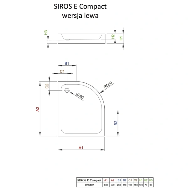 акриловый поддон 90x80 см radaway siros e compact sbe8917-1l