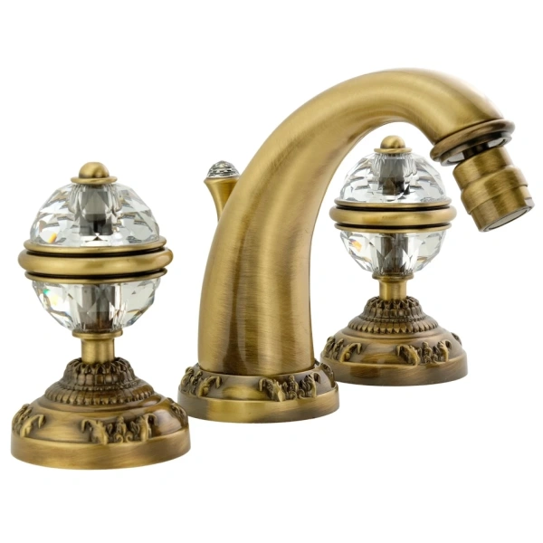 смеситель migliore cristalia swarovski 18579 для биде, на 3 отверстия, с донным клапаном, ручки swarovski, бронза