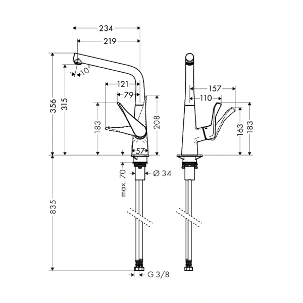 смеситель для кухни, нержавеющая сталь hansgrohe metris m71 14822800, сталь