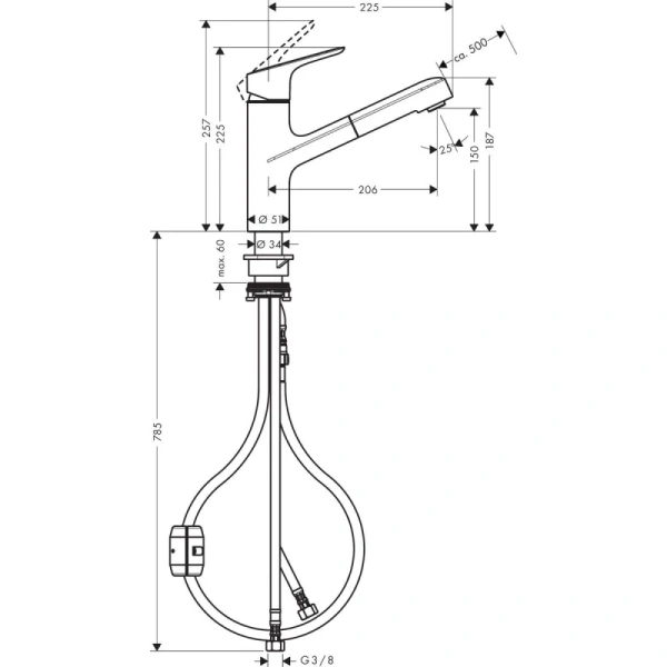 смеситель для кухни hansgrohe focus m43 71842800, сталь