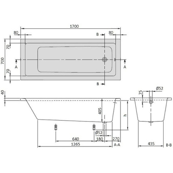 акриловая ванна villeroy & boch targa plus solo uba177nes2v01 170x70 см