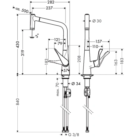 смеситель для кухни hansgrohe metris m71 14820800, сталь