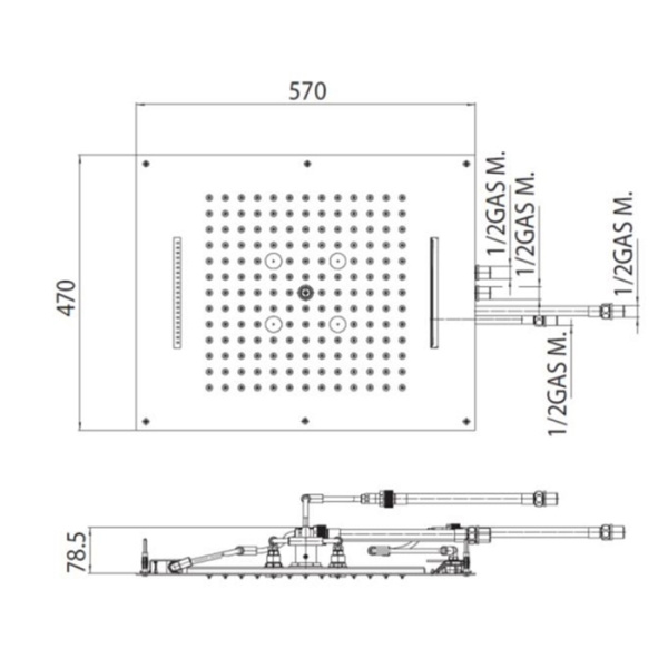 верхний душ 57x47см bossini dream h38928.030, 4 режима (дождь, каскад, водопад туман), потолочный, цвет: хром