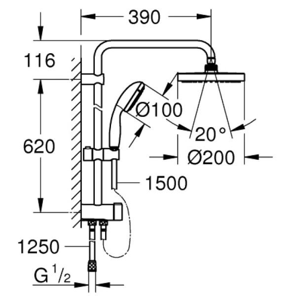 душевая стойка 200 мм grohe new tempesta cosmopolitan system 27394002