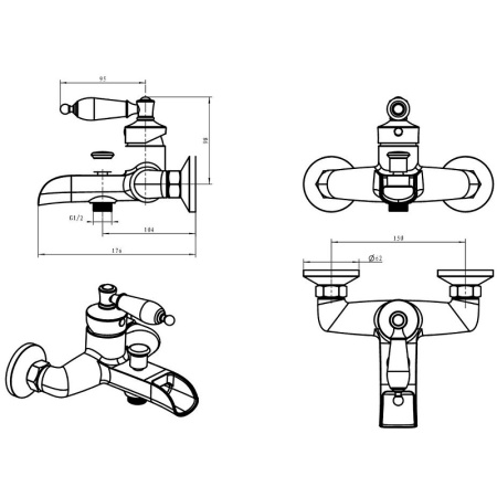 смеситель для ванны boheme vogue 223-mr-ch хром