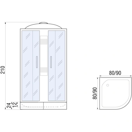 душевая кабина river rein 90x90x26 мт 10000001307 профиль матовый хром задняя стенка белая
