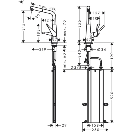 смеситель для кухни hansgrohe metris m71 73828000, хром
