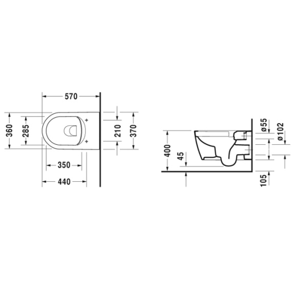 унитаз duravit me by starck подвесной rimless 570х370 мм, с креплениями, цвет белый (спеццена)