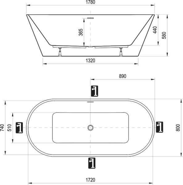 акриловая ванна ravak solo 178x80 xc00100025 без гидромассажа