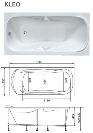 акриловая ванна marka one kleo 160х75, 01кл1675 без гидромассажа