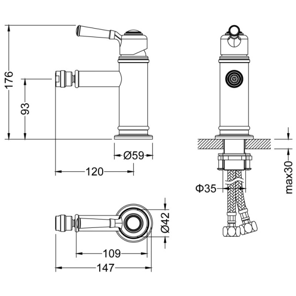 смеситель для биде timo arisa 5312/02f антик