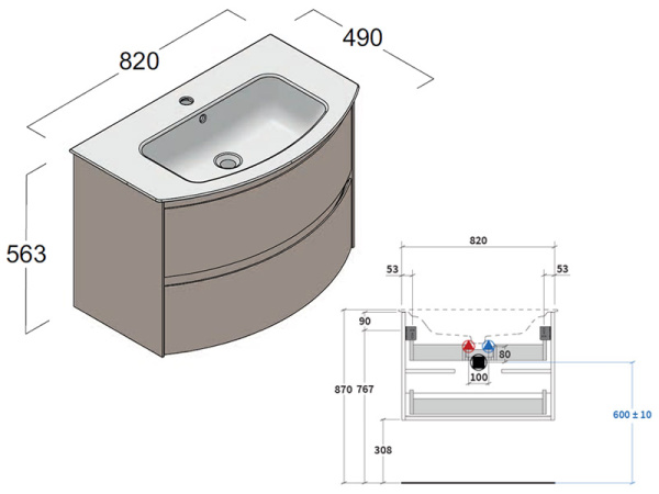 тумба под раковину berloni bagno way round 82 warbs2chd4c 111 подвесная, цвет ceramica opaco