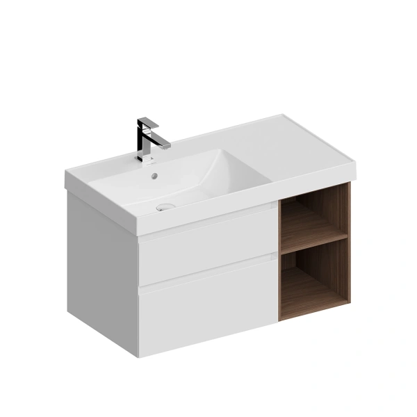 тумба под раковину kerama marazzi cubo cub.90.2lh\whtm.n 90 l подвесная, белый/структурированный орех