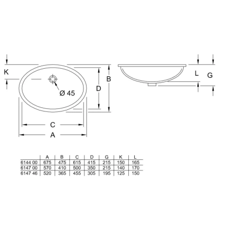 раковина встраиваемая 50 см villeroy & boch evana 6147 00 r1