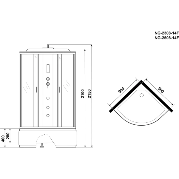 душевая кабина niagara classic 90x90 ng-2508-14f с гидромассажем
