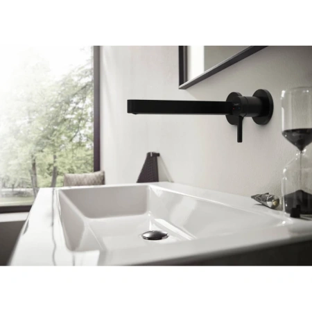 смеситель hansgrohe finoris 76050670 для раковины с выпуском, с изливом 22.8 см, матовый черный