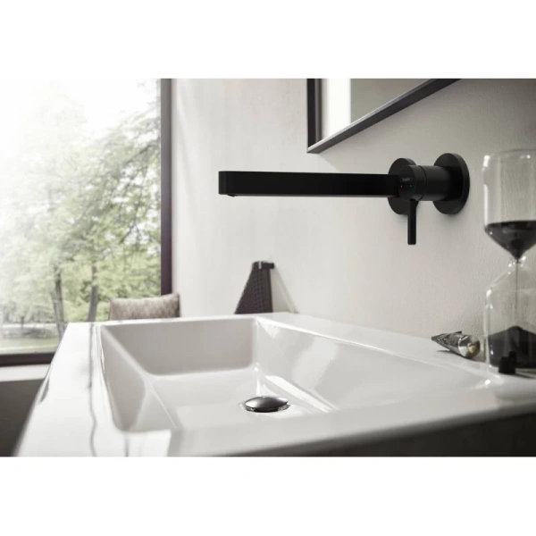 смеситель hansgrohe finoris 76050670 для раковины с выпуском, с изливом 22.8 см, матовый черный