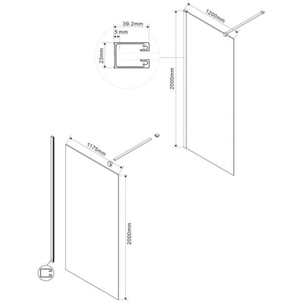 неподвижная перегородка 120х200 см vincea walk-in vsw-1h120clg прозрачное