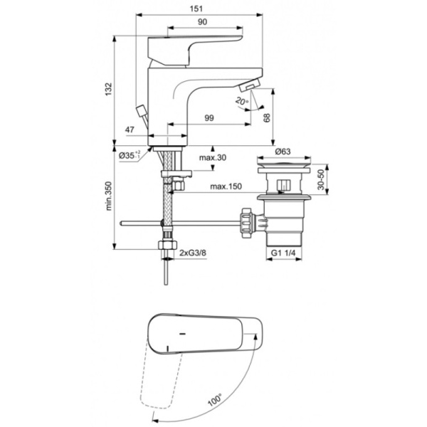 смеситель для раковины ideal standard ceraplan iii slim bc578aa