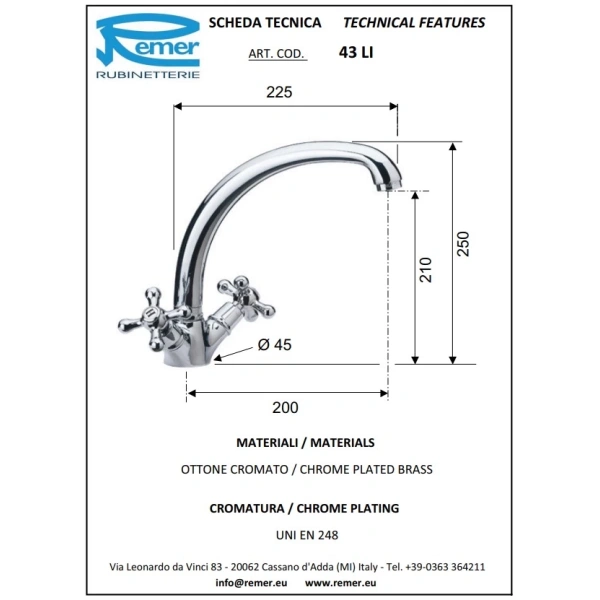 смеситель для кухни remer liberty 43li