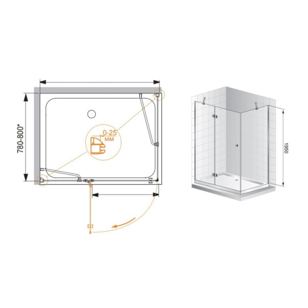 душевой уголок cezares verona 120x80 прозрачное стекло verona-w-ah-1-120/80-c-cr