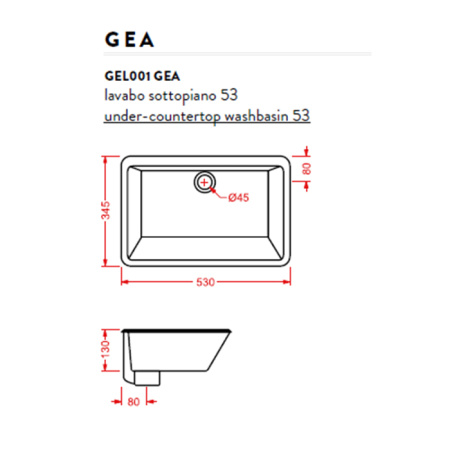 раковина встраиваемая artceram gea gel001 01;00 53х34.5 см, белая