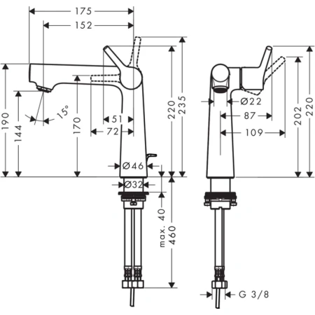 смеситель для раковины 140 с донным клапаном hansgrohe talis s 72113000