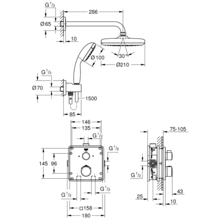 душевой комплект 210 мм grohe grohtherm 34729000