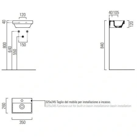 раковина gsi norm 8650111 подвесная, 35x26 см, bianco lucido (белый глянец)