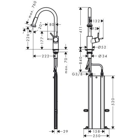 смеситель для кухни hansgrohe talis m52 73863000, хром