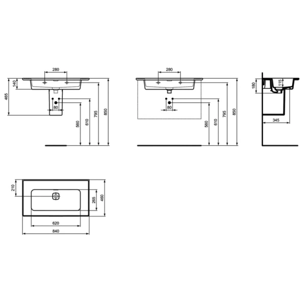 раковина подвесная 84 см ideal standard strada ii t363401