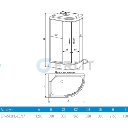 душевая кабина erlit comfort er4512pl-c4-rus