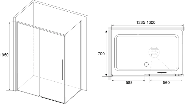 душевой уголок rgw stilvoll sv-12b+70 см (128,5-130)x70x195 профиль черный матовый, стекло прозрачное