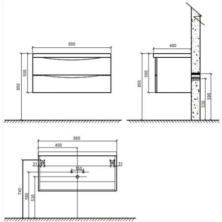 раковина belbagno ancona-n ea-800-lvb 80x48 см, из искусственного мрамора, белая