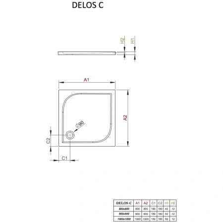 акриловый поддон 100x100 см radaway delos c sdc1010-01