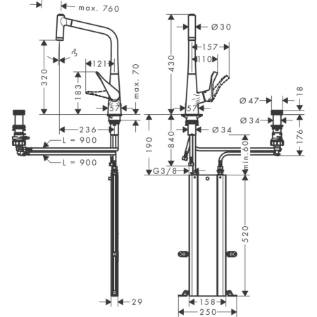 смеситель для кухни hansgrohe metris select m71 73827000, хром