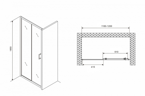 душевая дверь abber schwarzer diamant 120 ag30120b5 профиль черный стекло прозрачное