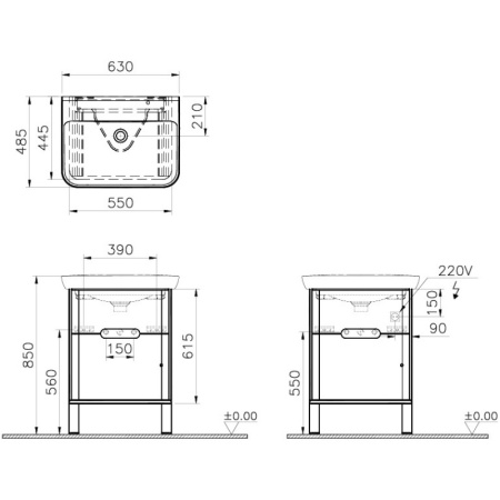 тумба с раковиной vitra sento 63 60834 подвесная антрацит матовый