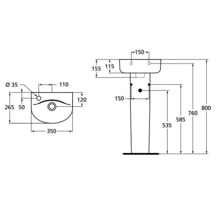 раковина подвесная ideal standard connect arc e791401 35 см