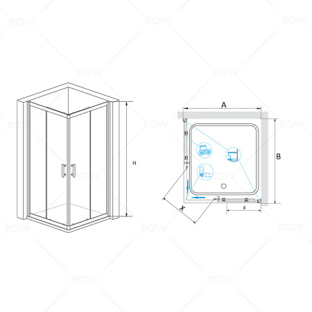 душевой уголок rgw passage pa-31b 100x100 02083100-14 профиль черный стекло прозрачное