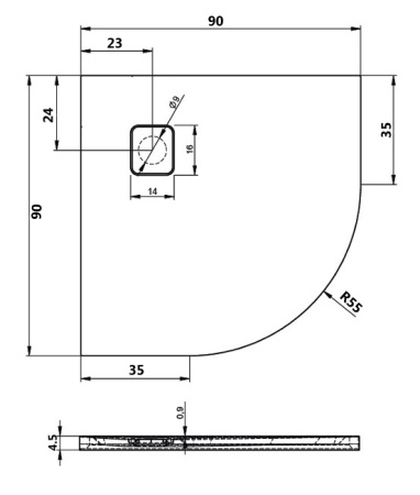 акриловый поддон для душа riho basel 451 90 x 90 см dc981600000000s(d005047065) черный глянцевый