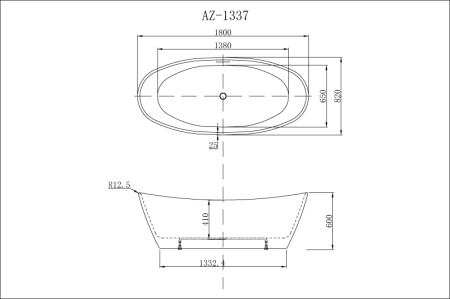 акриловая ванна azario eacton az1337b 180x82 cм, цвет белая с черными внешними стенками