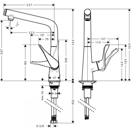 смеситель для кухни hansgrohe metris select 73810800, сталь