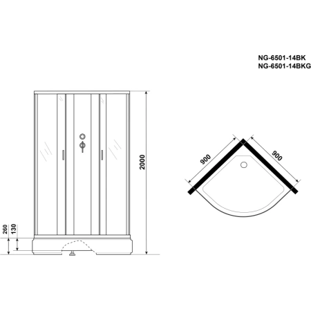 душевая кабина niagara classic 90x90 ng-6501-14bk без гидромассажа