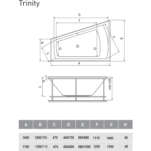 акриловая ванна relisan trinity гл000008156 l 160x120