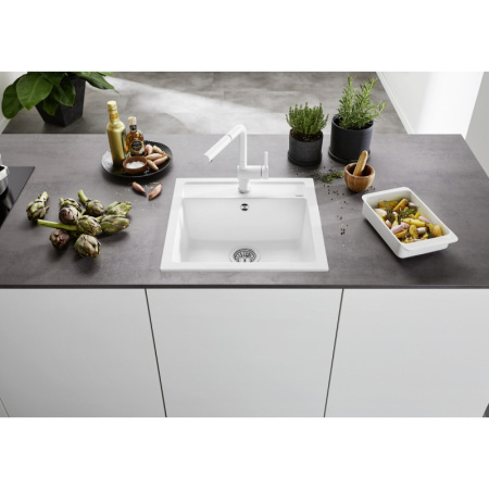 кухонная мойка blanco dalago 5 518528 врезная, silgranit puradur, цвет серый бежевый